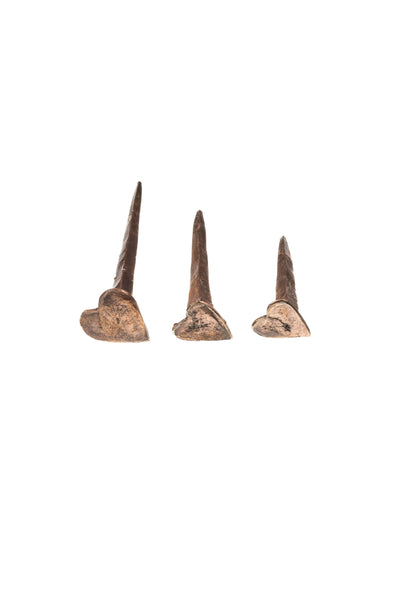 Antique Finished Set Of 3 Heart Shaped Nails