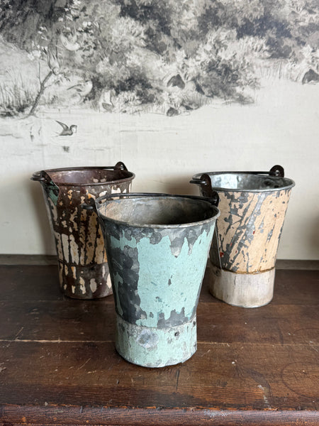 Small Handpainted Rustic Metal Bucket