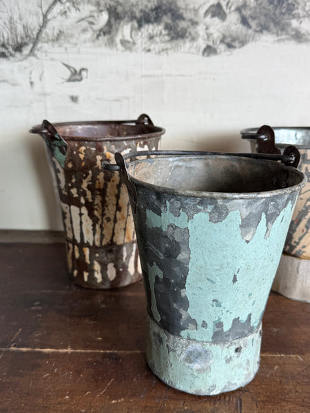 Small Handpainted Rustic Metal Bucket