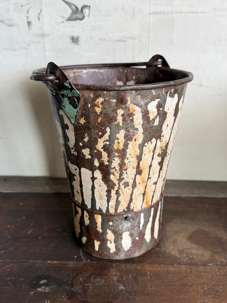 Small Handpainted Rustic Metal Bucket