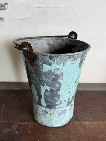 Small Handpainted Rustic Metal Bucket