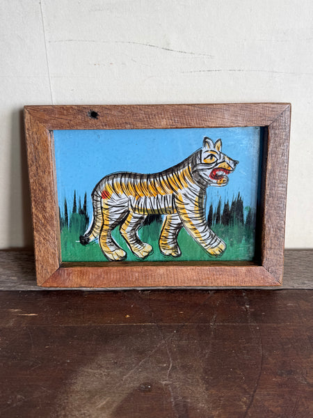 Indian Reverse Glass Paintings Tiger