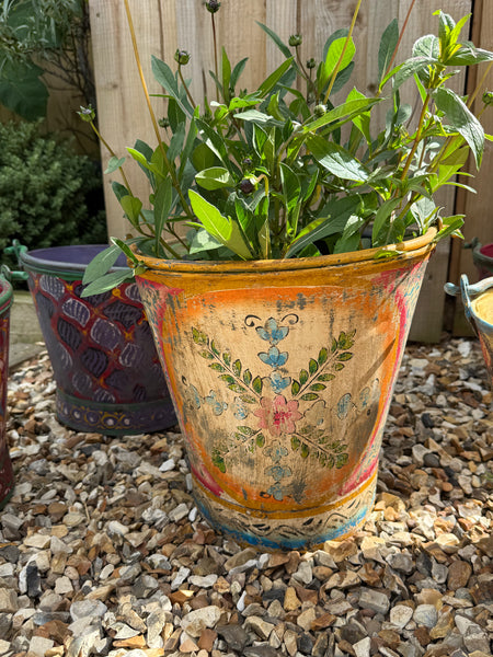 Handpainted Metal Bucket Planters