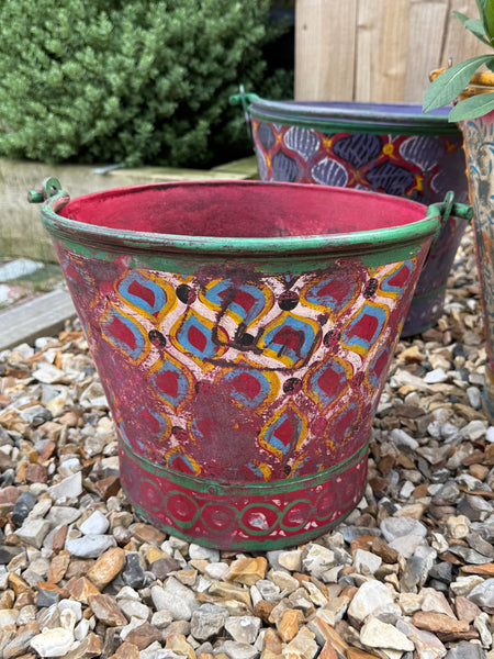 Handpainted Metal Bucket Planters
