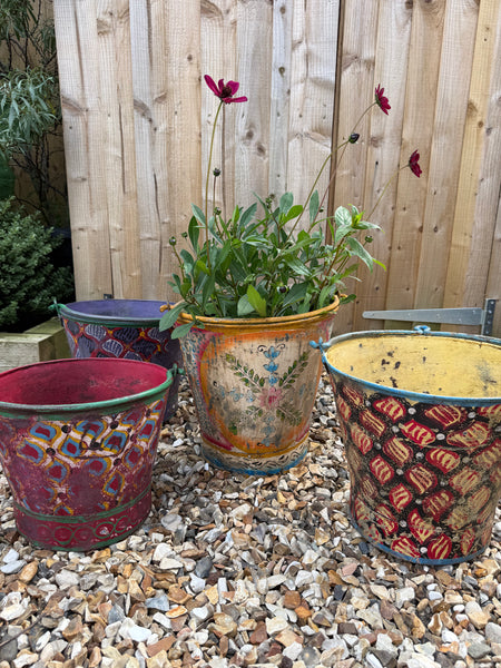 Handpainted Metal Bucket Planters