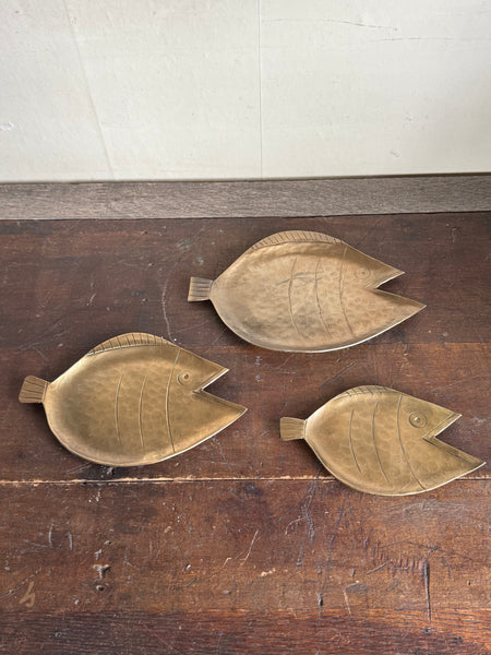Set Of 3 Brass Fish Trays