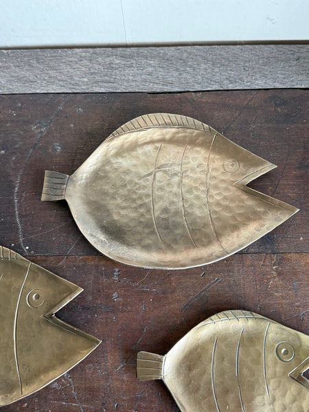 Set Of 3 Brass Fish Trays