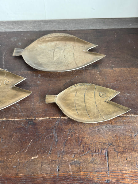 Set Of 3 Brass Fish Trays