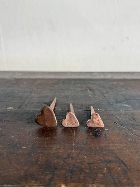 Antique Finished Set Of 3 Heart Shaped Nails