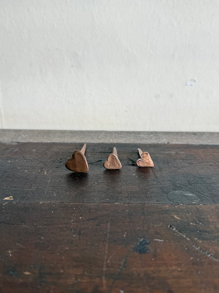 Antique Finished Set Of 3 Heart Shaped Nails
