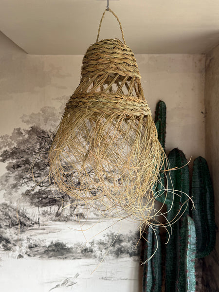 Moroccan Straw Pendant Light with Natural Lampshade