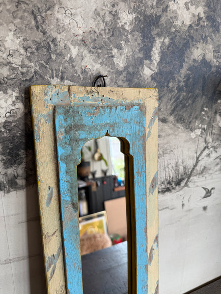 Reclaimed Wood Wall Mirror Blue & Cream