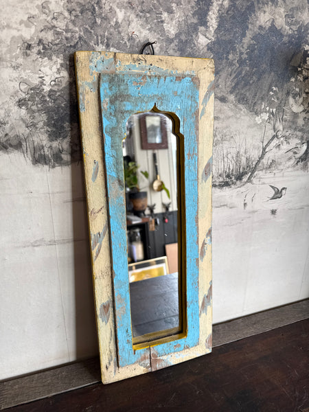 Reclaimed Wood Wall Mirror Blue & Cream