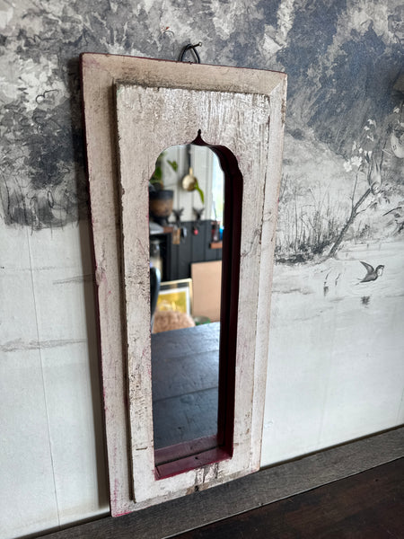 Reclaimed Wood Wall Mirror Cream & Red