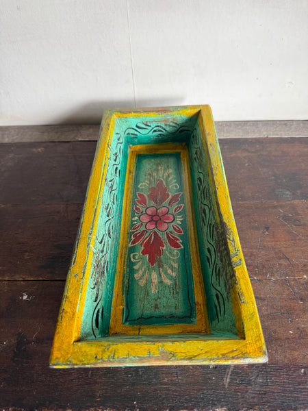 Hand Painted Indian Wooden Tray Floral Design
