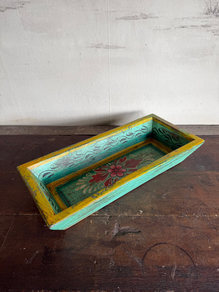 Hand Painted Indian Wooden Tray Floral Design