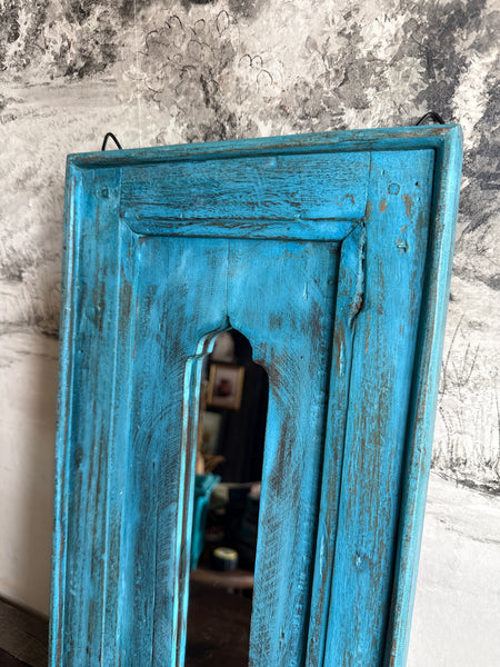 Handpainted Blue Indian Mirror with Arch